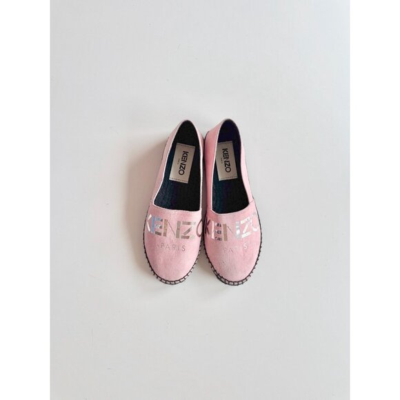 KENZO Paris Rose Clair Pink Suede Silver Logo Espadrille Flats, Size 36 - Picture 2 of 16